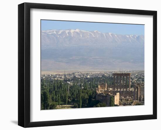 Snow Capped Mountains of the Anti-Lebanon Range Behind the Roman Archaeological Site, Lebanon-Christian Kober-Framed Photographic Print