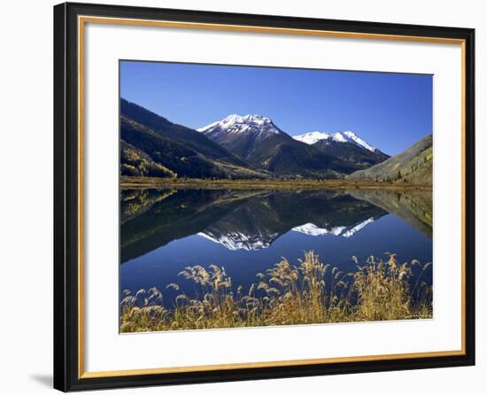 Snow-Capped Red Mountain Reflected in Crystal Lake with Fall Colors, Near Ouray, Colorado-James Hager-Framed Photographic Print