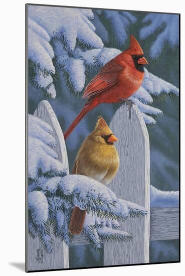 Snow Cardinals-Jeffrey Hoff-Mounted Giclee Print