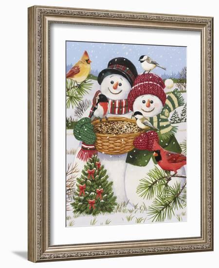 Snow Couple Feeding Birds-William Vanderdasson-Framed Giclee Print