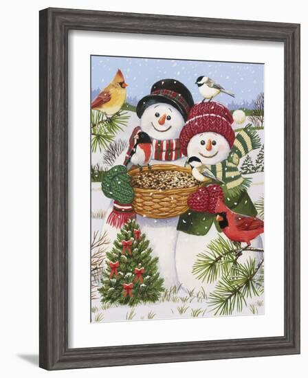 Snow Couple Feeding Birds-William Vanderdasson-Framed Giclee Print