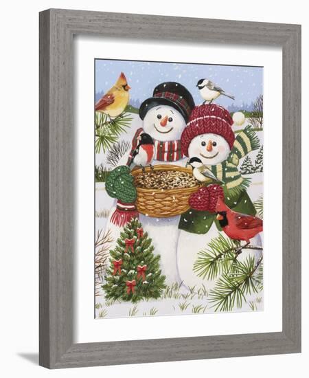 Snow Couple Feeding Birds-William Vanderdasson-Framed Giclee Print