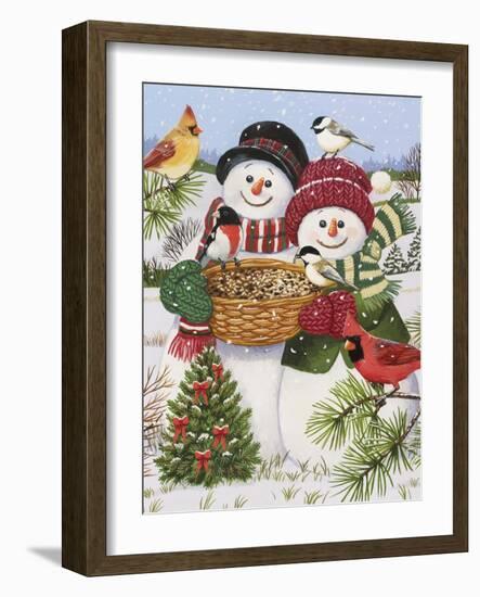 Snow Couple Feeding Birds-William Vanderdasson-Framed Giclee Print