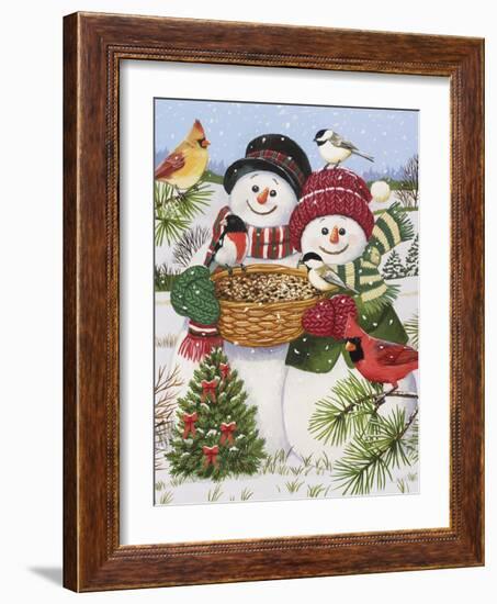 Snow Couple Feeding Birds-William Vanderdasson-Framed Giclee Print