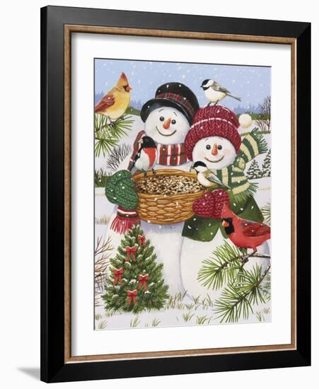 Snow Couple Feeding Birds-William Vanderdasson-Framed Giclee Print