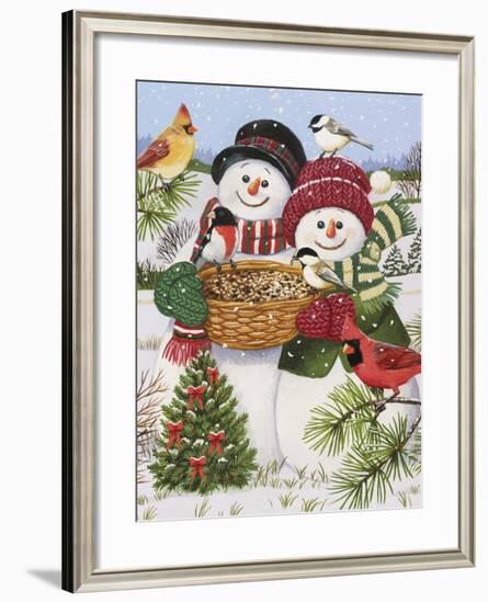 Snow Couple Feeding Birds-William Vanderdasson-Framed Giclee Print