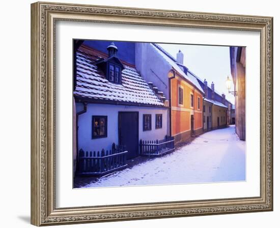 Snow Covered 16th Century Cottages of Golden Lane in Winter Twilight, Hradcany, Czech Republic-Richard Nebesky-Framed Photographic Print