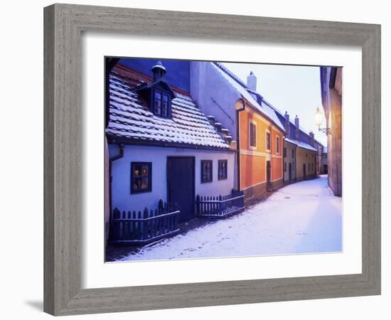 Snow Covered 16th Century Cottages of Golden Lane in Winter Twilight, Hradcany, Czech Republic-Richard Nebesky-Framed Photographic Print