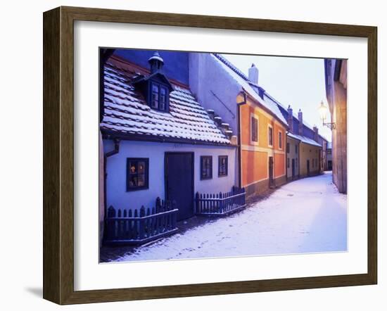 Snow Covered 16th Century Cottages of Golden Lane in Winter Twilight, Hradcany, Czech Republic-Richard Nebesky-Framed Photographic Print