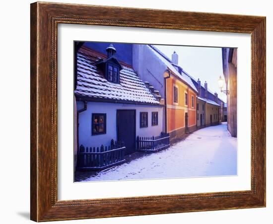 Snow Covered 16th Century Cottages of Golden Lane in Winter Twilight, Hradcany, Czech Republic-Richard Nebesky-Framed Photographic Print