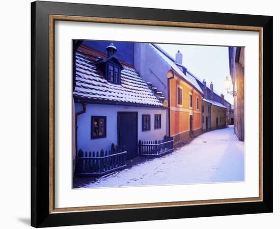 Snow Covered 16th Century Cottages of Golden Lane in Winter Twilight, Hradcany, Czech Republic-Richard Nebesky-Framed Photographic Print