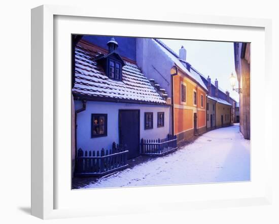 Snow Covered 16th Century Cottages of Golden Lane in Winter Twilight, Hradcany, Czech Republic-Richard Nebesky-Framed Photographic Print