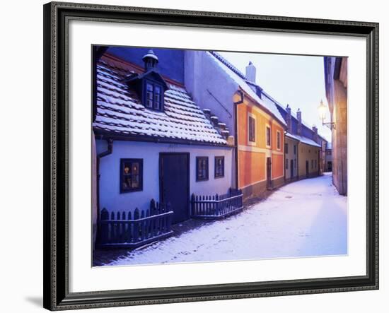 Snow Covered 16th Century Cottages of Golden Lane in Winter Twilight, Hradcany, Czech Republic-Richard Nebesky-Framed Photographic Print