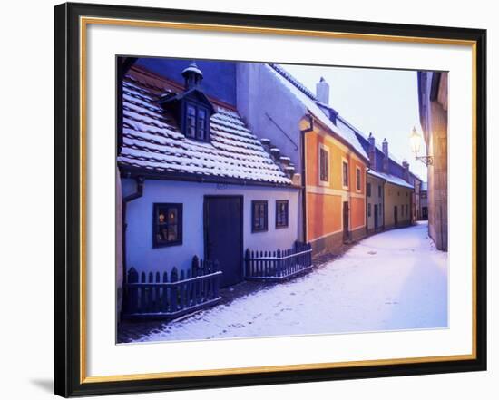 Snow Covered 16th Century Cottages of Golden Lane in Winter Twilight, Hradcany, Czech Republic-Richard Nebesky-Framed Photographic Print