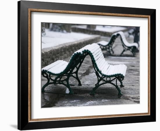 Snow Covered Benches, Place Victor Hugo, Grenoble, Isere, French Alps, France-Walter Bibikow-Framed Photographic Print
