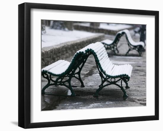 Snow Covered Benches, Place Victor Hugo, Grenoble, Isere, French Alps, France-Walter Bibikow-Framed Photographic Print