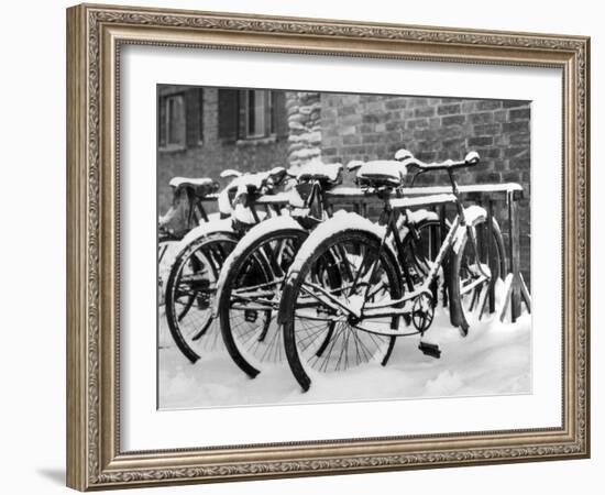 Snow-Covered Bicycles-Fred Musto-Framed Photographic Print