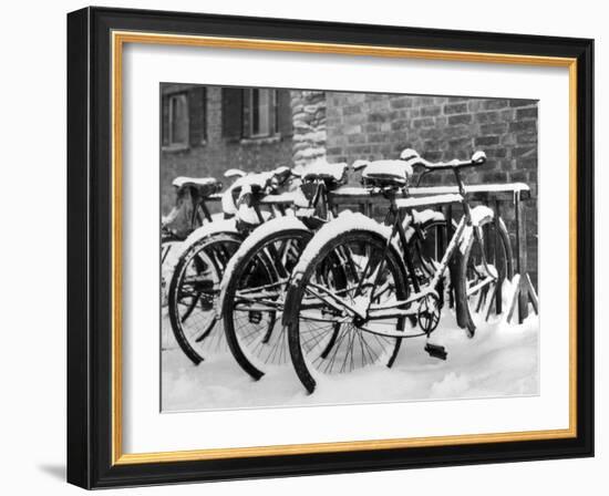 Snow-Covered Bicycles-Fred Musto-Framed Photographic Print