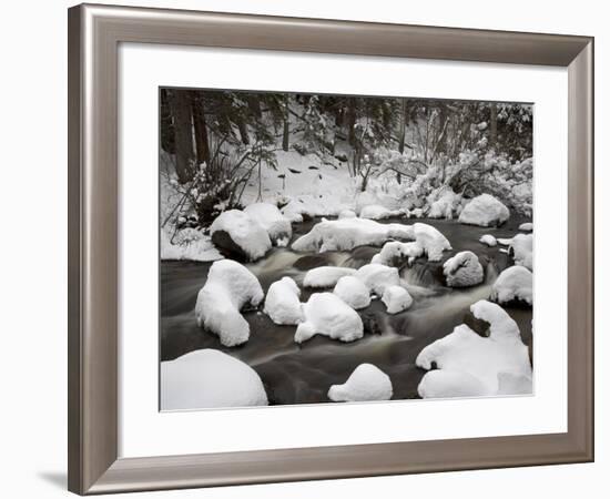 Snow-Covered Boulders and Flowing Creek, Glacier Creek, Rocky Mountain National Park, Colorado, USA-James Hager-Framed Photographic Print