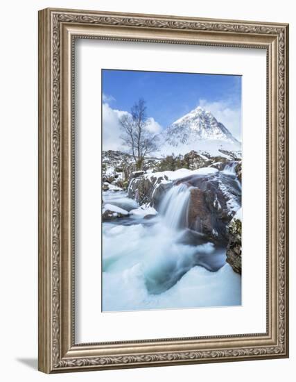 Snow covered Buachaille Etive Mor and the River Coupall, Glen Etive, Rannoch Moor, Glencoe-Neale Clark-Framed Photographic Print