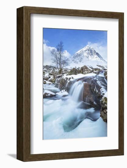 Snow covered Buachaille Etive Mor and the River Coupall, Glen Etive, Rannoch Moor, Glencoe-Neale Clark-Framed Photographic Print