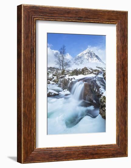 Snow covered Buachaille Etive Mor and the River Coupall, Glen Etive, Rannoch Moor, Glencoe-Neale Clark-Framed Photographic Print