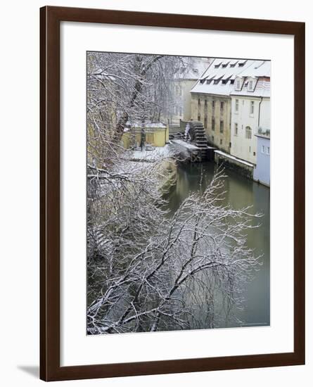 Snow-Covered Certovka Canal and Water Wheel at Kampa Island, Czech Republic, Europe-Richard Nebesky-Framed Photographic Print