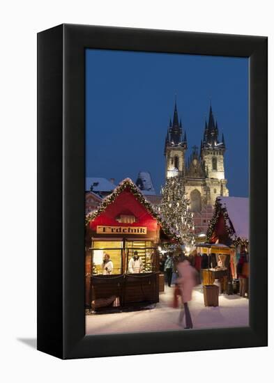 Snow-Covered Christmas Market and Tyn Church, Old Town Square, Prague, Czech Republic, Europe-Richard Nebesky-Framed Premier Image Canvas