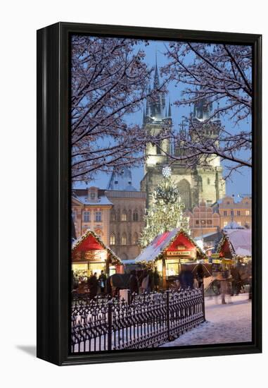 Snow-Covered Christmas Market and Tyn Church, Old Town Square, Prague, Czech Republic, Europe-Richard Nebesky-Framed Premier Image Canvas