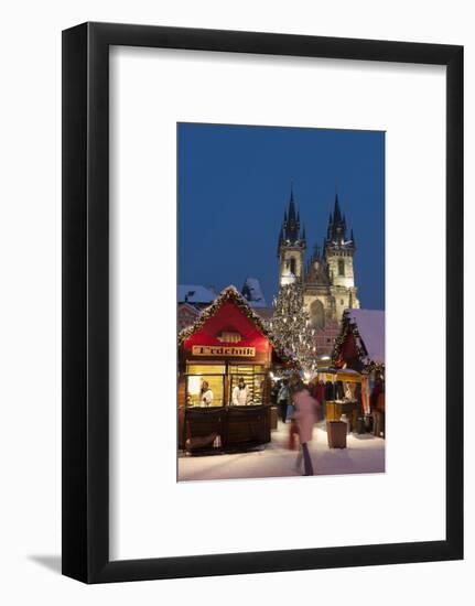 Snow-Covered Christmas Market and Tyn Church, Old Town Square, Prague, Czech Republic, Europe-Richard Nebesky-Framed Photographic Print