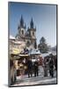 Snow-Covered Christmas Market and Tyn Church, Old Town Square, Prague, Czech Republic, Europe-Richard Nebesky-Mounted Premium Photographic Print