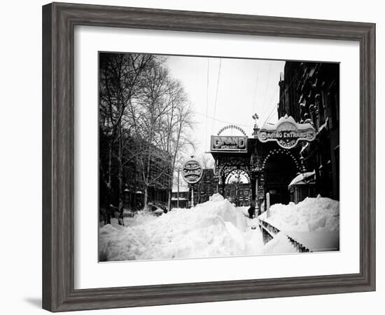 Snow Covered Exterior of Grand Opera House at Elm Place and Fulton St. During Blizzard of 1888-Wallace G^ Levison-Framed Photographic Print