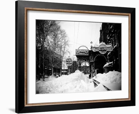 Snow Covered Exterior of Grand Opera House at Elm Place and Fulton St. During Blizzard of 1888-Wallace G^ Levison-Framed Photographic Print