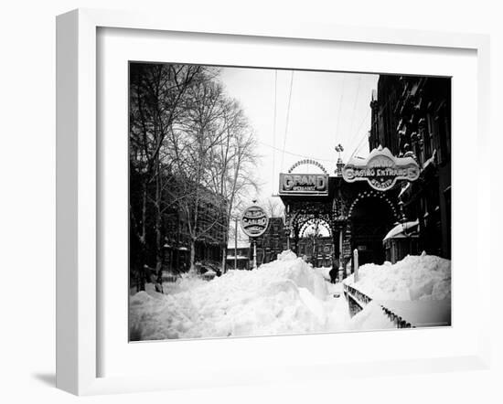 Snow Covered Exterior of Grand Opera House at Elm Place and Fulton St. During Blizzard of 1888-Wallace G^ Levison-Framed Photographic Print