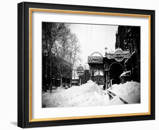 Snow Covered Exterior of Grand Opera House at Elm Place and Fulton St. During Blizzard of 1888-Wallace G^ Levison-Framed Photographic Print