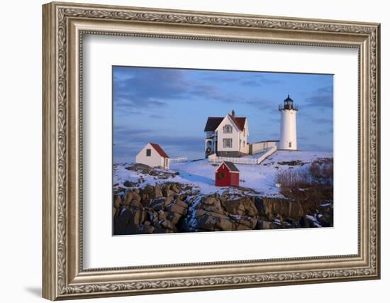 Snow Covered Lighthouse during Holiday Season in Maine.-Allan Wood Photography-Framed Photographic Print