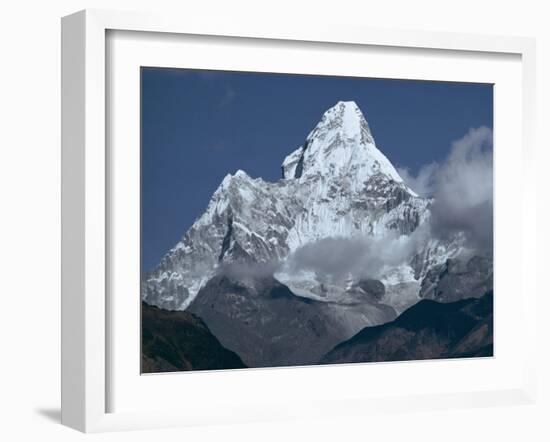 Snow Covered Mountain Peak, Ama Dablam, Himalayas, Nepal-N A Callow-Framed Photographic Print