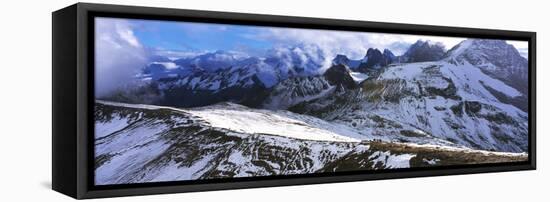 Snow covered mountain range against cloudy sky, Bugaboo Provincial Park, British Columbia, Canada-Panoramic Images-Framed Premier Image Canvas