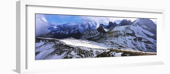 Snow covered mountain range against cloudy sky, Bugaboo Provincial Park, British Columbia, Canada-Panoramic Images-Framed Photographic Print