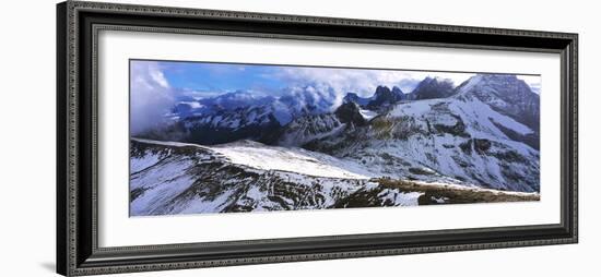 Snow covered mountain range against cloudy sky, Bugaboo Provincial Park, British Columbia, Canada-Panoramic Images-Framed Photographic Print