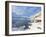 Snow Covered Mountains, Boathouse and Moorings in Norwegian Fjord Village of Ersfjord, Kvaloya Isla-Neale Clark-Framed Photographic Print