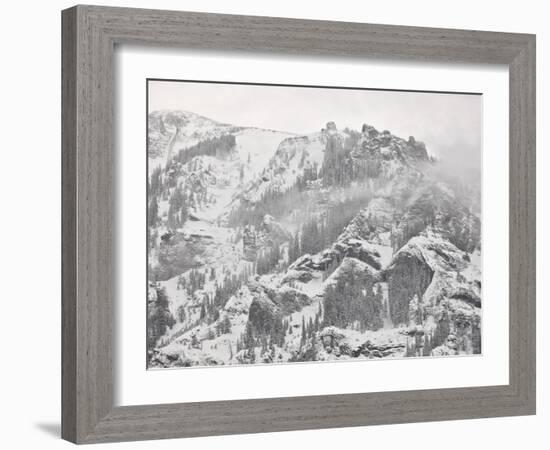 Snow-Covered Mountains Covered with Fog, Ouray County, Colorado, USA, North America-James Hager-Framed Photographic Print