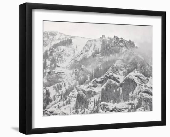 Snow-Covered Mountains Covered with Fog, Ouray County, Colorado, USA, North America-James Hager-Framed Photographic Print