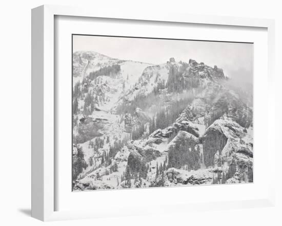 Snow-Covered Mountains Covered with Fog, Ouray County, Colorado, USA, North America-James Hager-Framed Photographic Print
