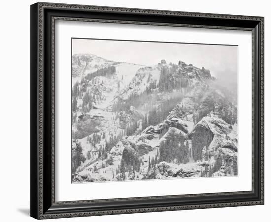 Snow-Covered Mountains Covered with Fog, Ouray County, Colorado, USA, North America-James Hager-Framed Photographic Print