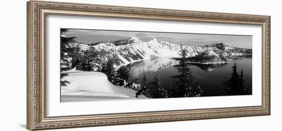 Snow-Covered Mountains with Crater Lake, Crater Lake National Park, Oregon, USA-Paul Souders-Framed Photographic Print