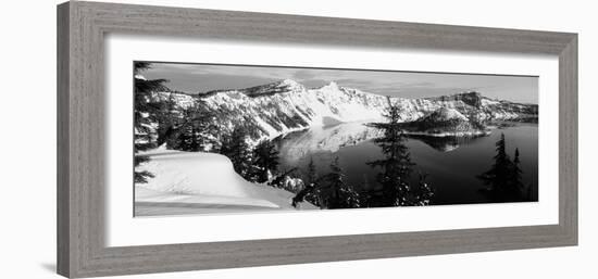 Snow-Covered Mountains with Crater Lake, Crater Lake National Park, Oregon, USA-Paul Souders-Framed Photographic Print