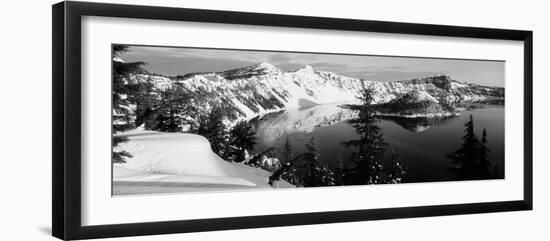 Snow-Covered Mountains with Crater Lake, Crater Lake National Park, Oregon, USA-Paul Souders-Framed Photographic Print