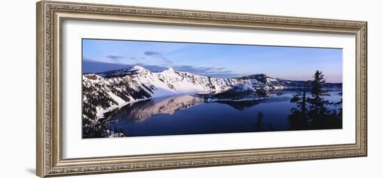 Snow-Covered Mountains with Crater Lake, Crater Lake National Park, Oregon, USA-Paul Souders-Framed Photographic Print