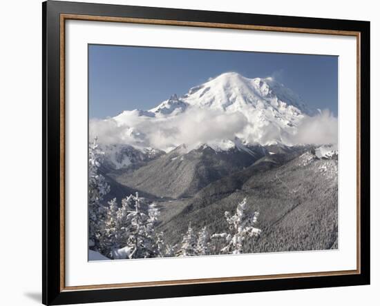 Snow-Covered Mt. Rainier and White River, Viewed from Crystal Mountain, Washington, Usa-Merrill Images-Framed Photographic Print